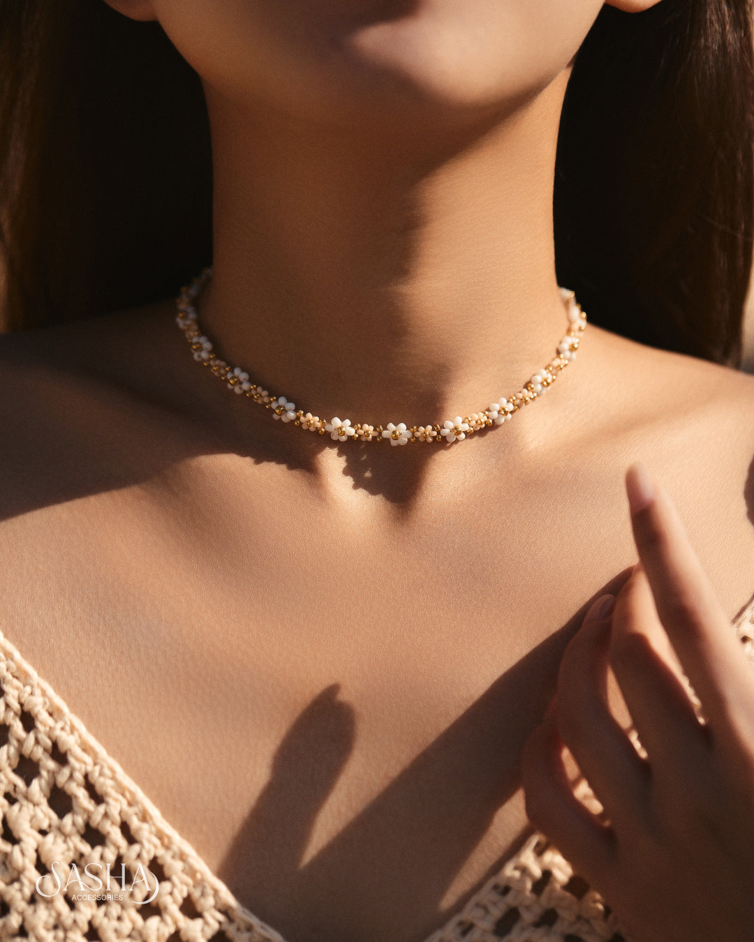 磨砂淡黃x白 花花項鏈