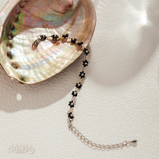 黑色x銀 花花手鏈