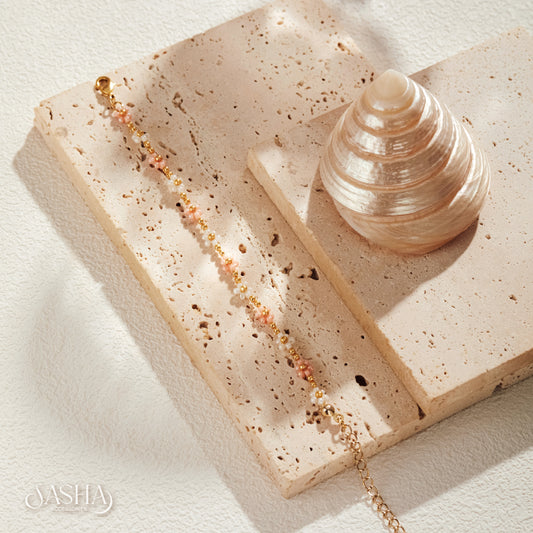 粉紅x白色 花花手鏈