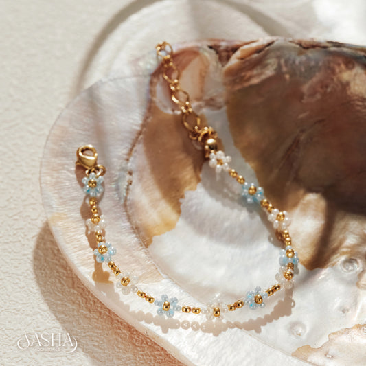 淺藍x白色 花花手鏈