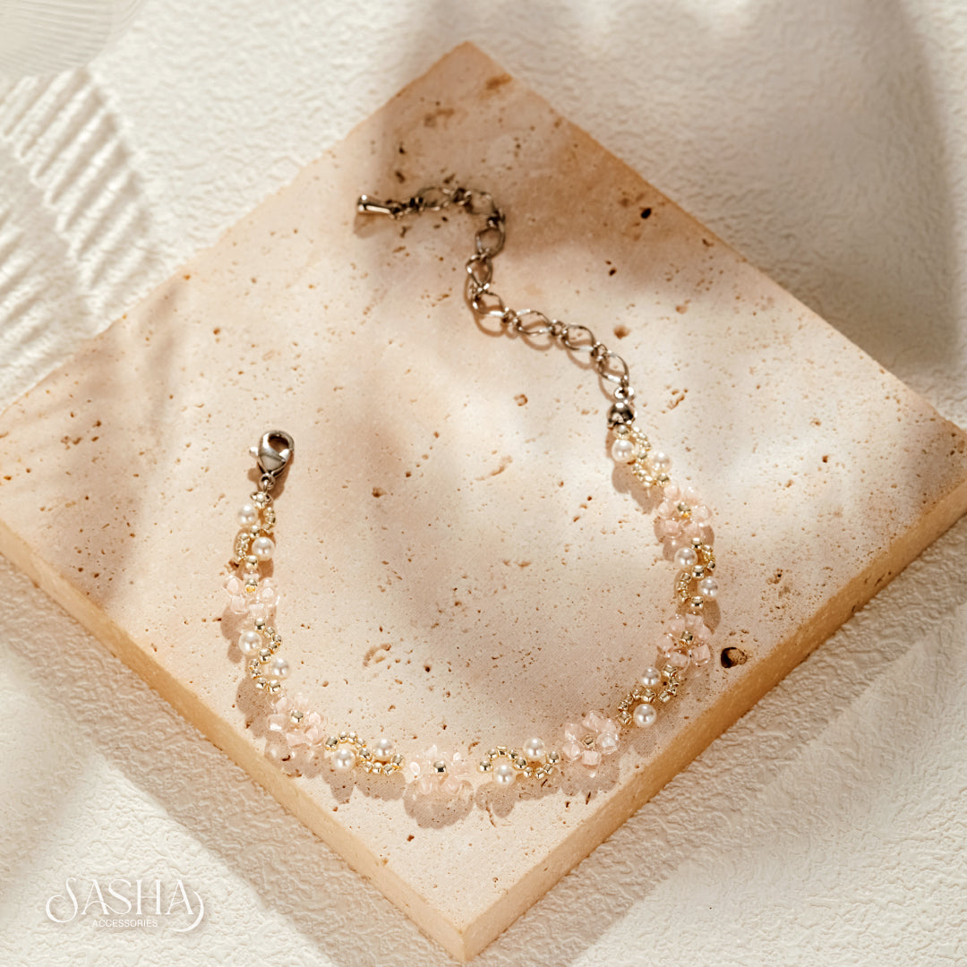 淡粉紅 花花手鏈