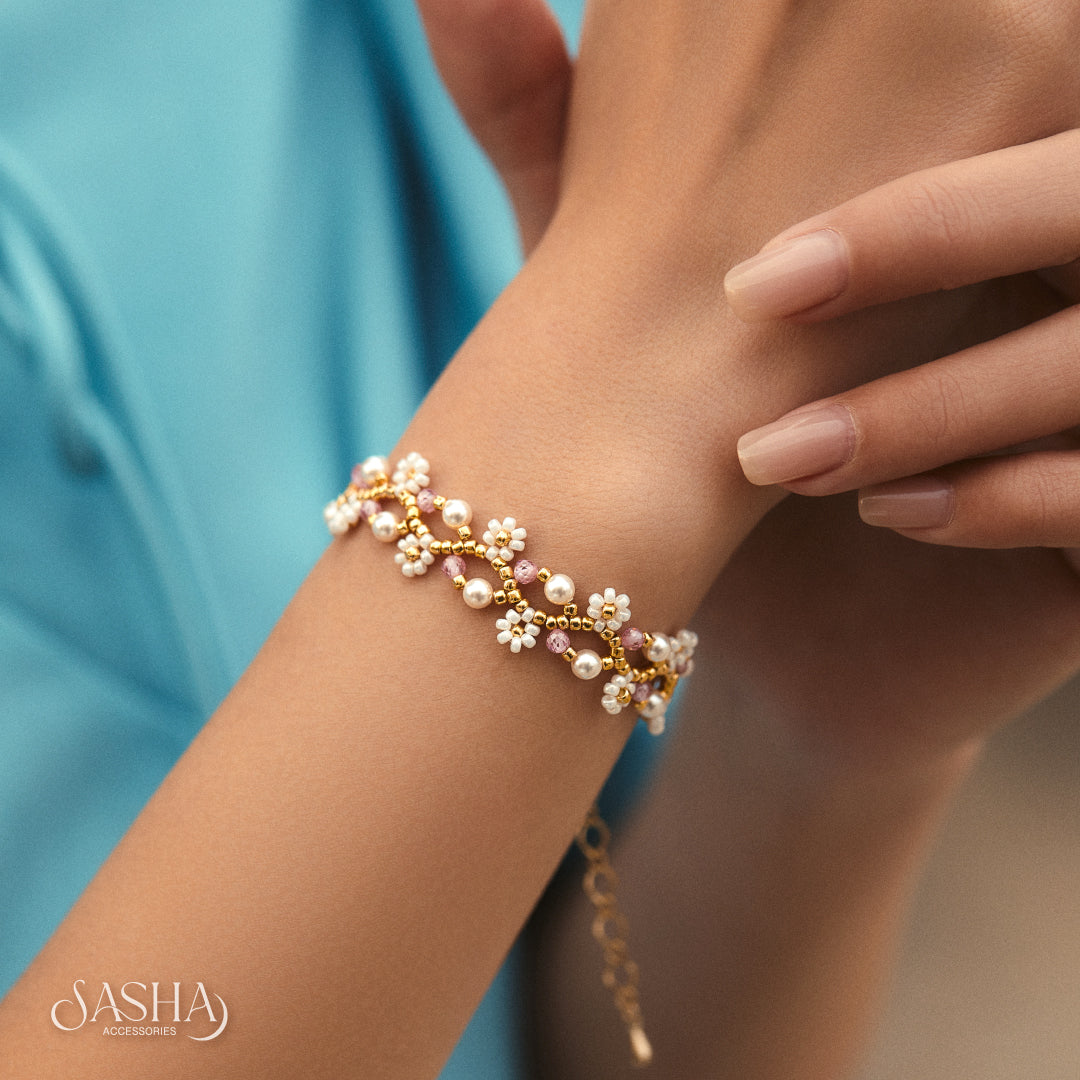 粉紅日系花花手鏈