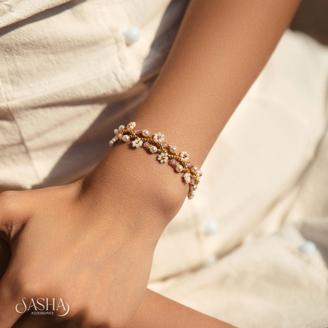 粉紅日系花花手鏈