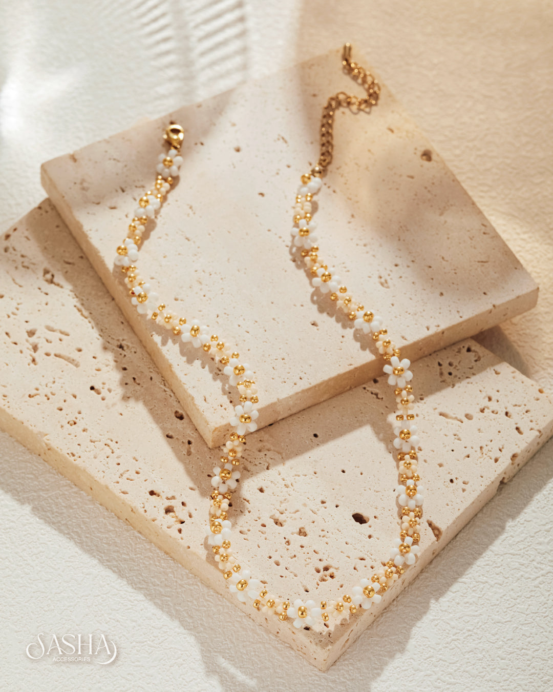 磨砂淡黃x白 花花項鏈